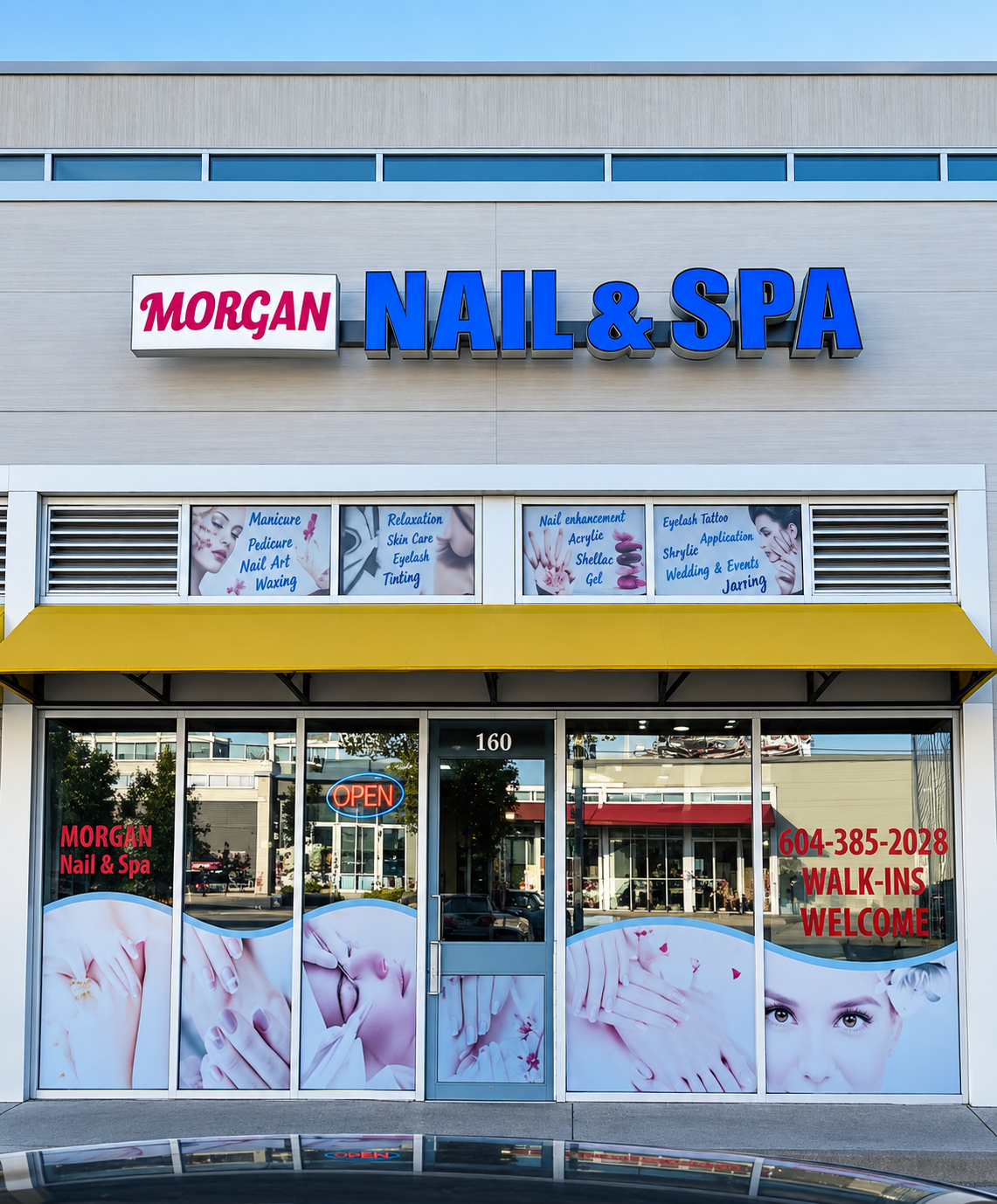 Morgan Nail and Spa storefront with the full sign visible